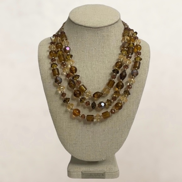 Amber Color Lot 1-Triple Strand Bead Necklace 1-Cuff Bracelet 1-Stretch Bracelet - Picture 2 of 8